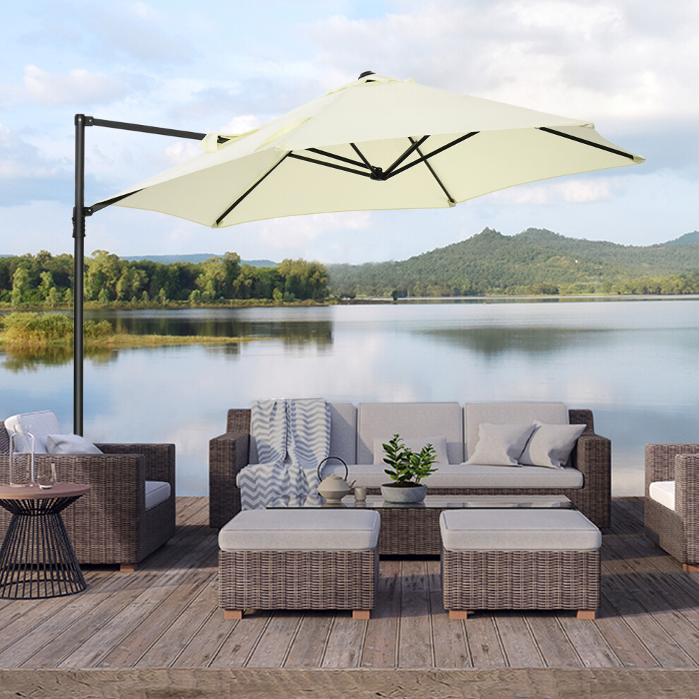 Outsunny 2.5M Offset Roma Patio Umbrella W/ 360-Degree Rotation, Beige