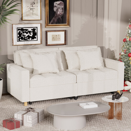 YODOLLA Teddy Fleece 3-in-1 Pull Out Sofa Bed Double Sleeper Chair Bed 1