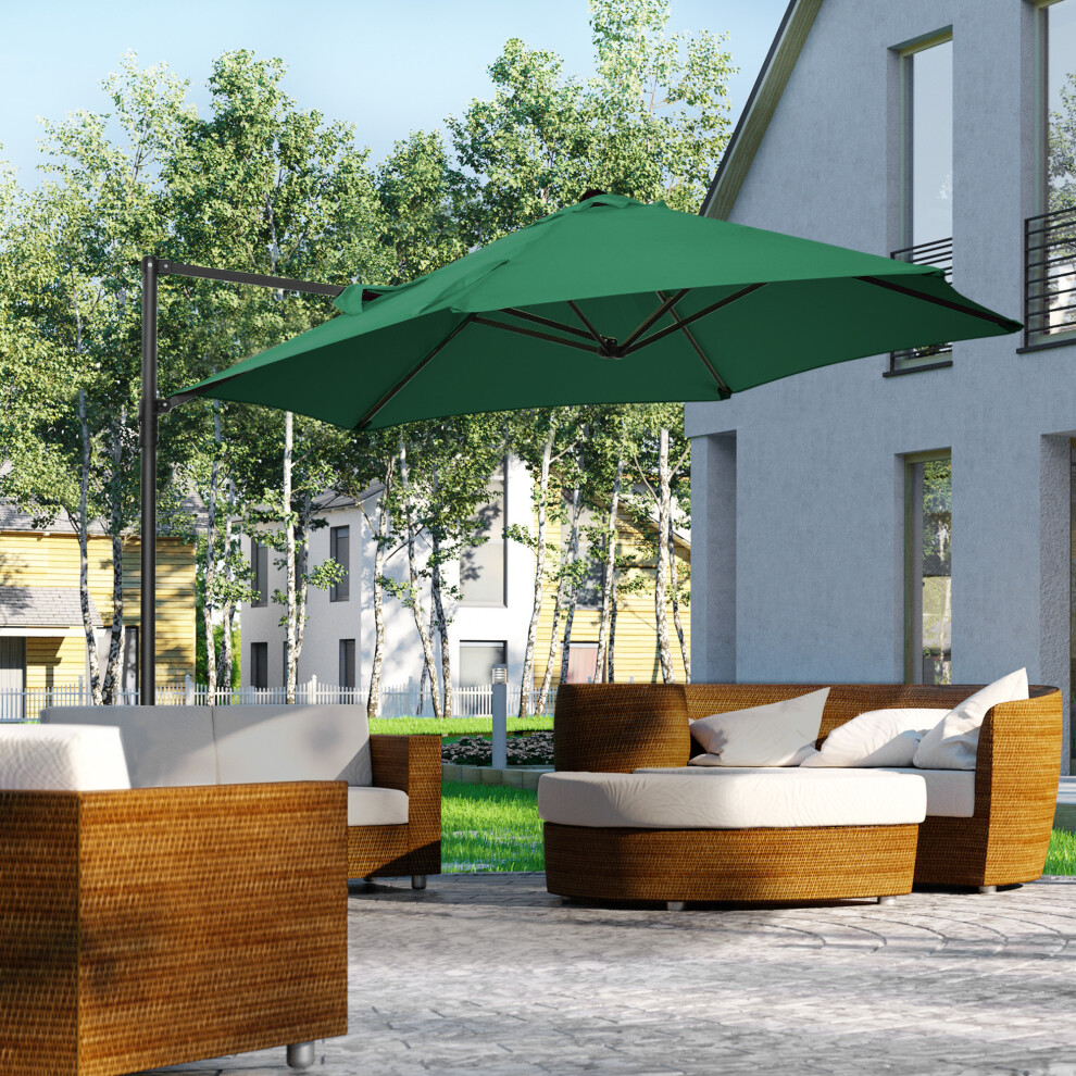 Outsunny 2.5M Offset Roma Patio Umbrella W/ 360-Degree Rotation, Green