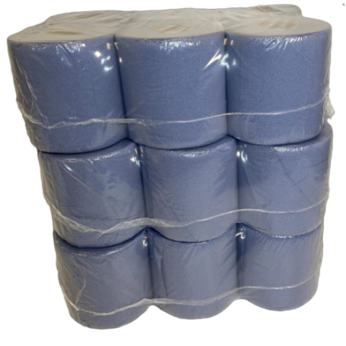 Phoenix 18 Blue Centre Feed 2 Ply Embossed Paper Wipe Pull Rolls Wipes Kitchen Towel 1