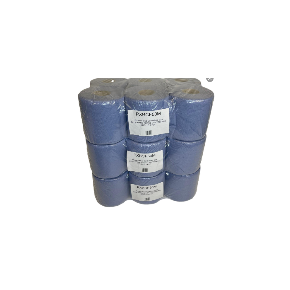 18 Blue Centre Feed 2 Ply Embossed Paper Wipe Pull Rolls Wipes Kitchen Towel