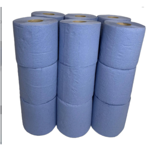Phoenix 18 Blue Centre Feed 2 Ply Embossed Paper Wipe Pull Rolls Wipes Kitchen Towel 2