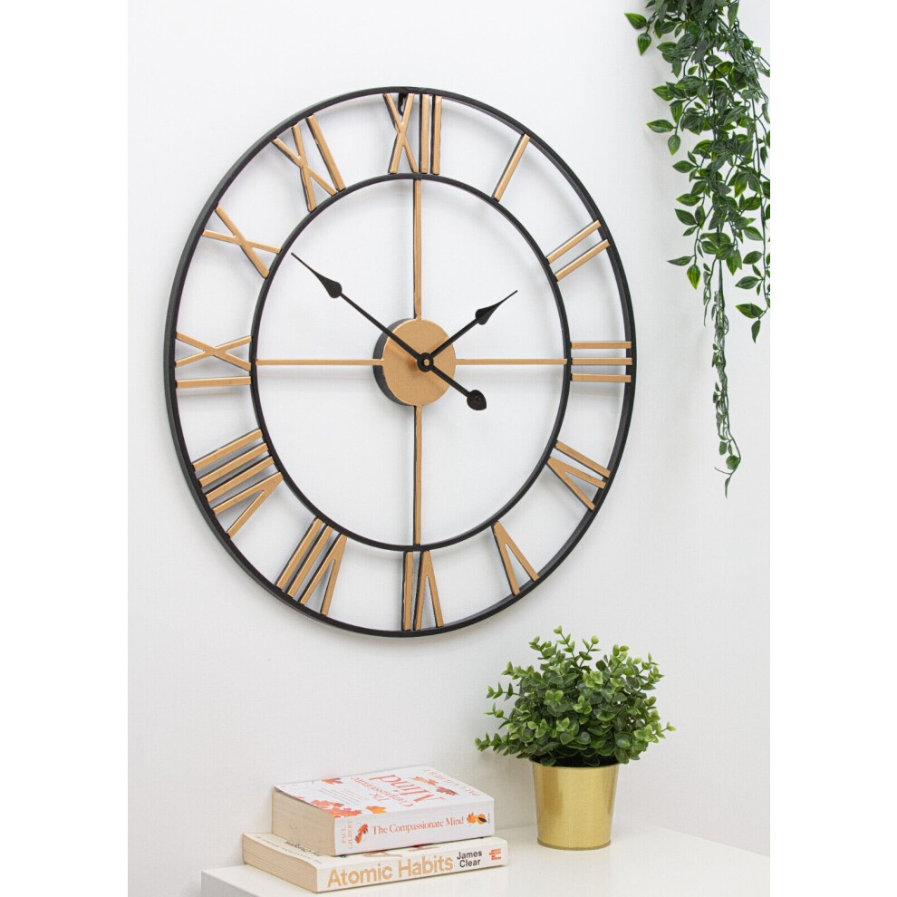Large Skeleton Metal Roman Vintage Rustic Wall Clock Big Numerals 60cm