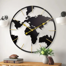 Wall Clock Decoration Clock World Map Round Iron For Living Room 60cm