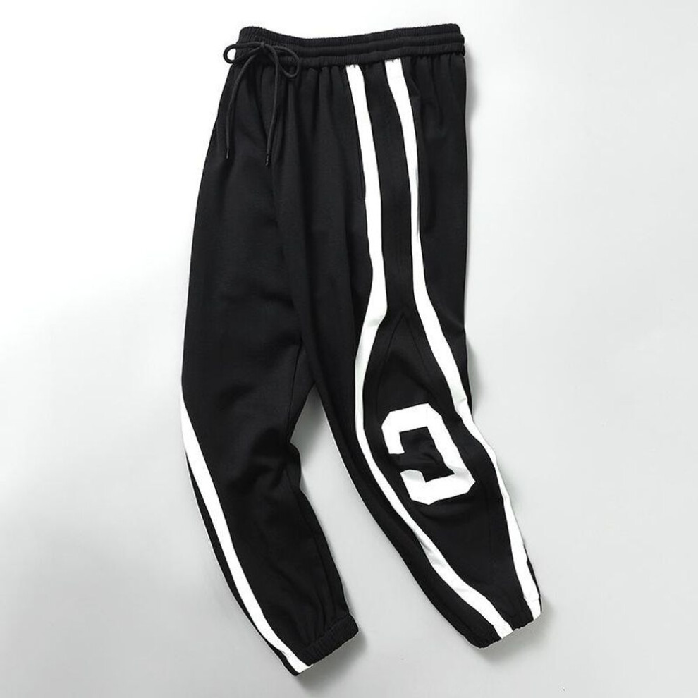(black, 10XL) Plus Size 10XL Korean Autumn Winter Fashion Casual Drawstring Fleece Sports Pants Men Blocking Digital Pocket Patchwork Straight Trousers