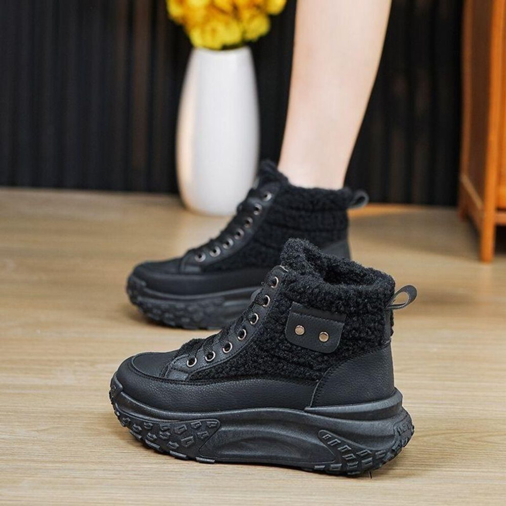(black, 37) Winter Women Boots Winter Plush Thick Soled Snow Boots Women Cotton Shoes Platform Sneakers