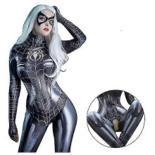 (2XL)Spider Man Cosplay Costume Sexy Bodysuit Superhero Spider Man Sexy Women Black Jumpsuit For Adult Halloween Cosplay Party