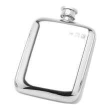 (6oz) Stylish Slimline 6oz Square Polished Pewter Handcast Bottle Pocket Hip Flask