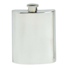 (6oz) Stylish Slimline Square Polished Pewter Handcast Bottle Pocket Hip Flask
