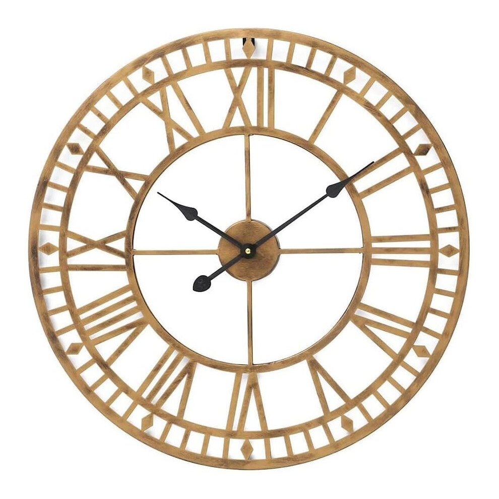 Large Wall Clock Skeleton Metal Roman Vintage Big Numerals Bronze 60cm