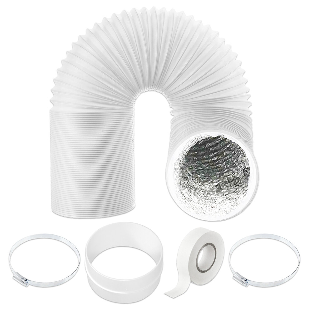 Universal Air Con Vent Hose 5" x 2.5m PVC Aluminium Foil Insulated Portable Air Conditioner Duct Outlet Pipe Extension Kit