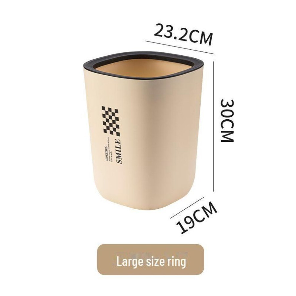 (cream,white, Press Ring Large) Round Push-top Trash Can With Lid – Large Capacity For Living Room, Bathroom, Or Office