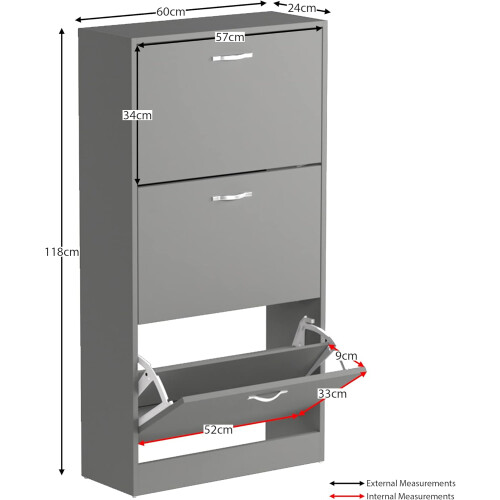 (Grey) Hampton & Stewart 3 Tier Shoe Cabinet 2