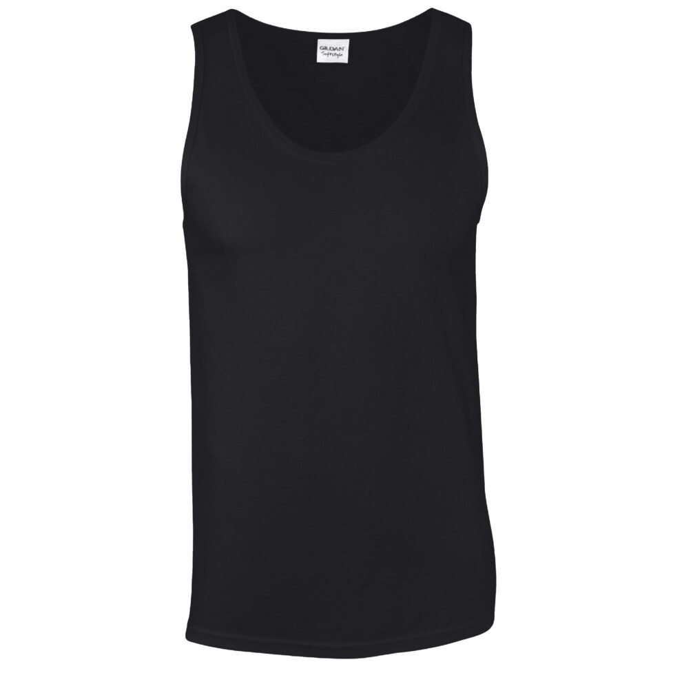 (S, Black) Gildan Mens Softstyle Plain Tank Top