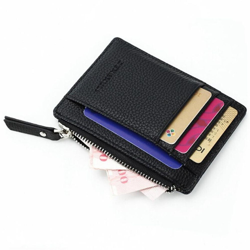 (black) Ladies Simple Zipper Small Wallet Mini Coin Purse Pu Leather Card Holder