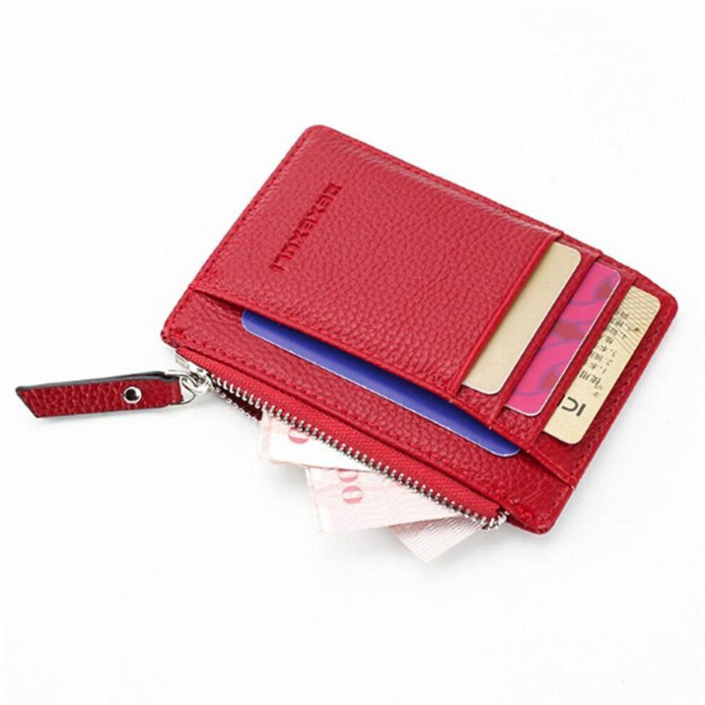 (red) Ladies Simple Zipper Small Wallet Mini Coin Purse Pu Leather Card Holder