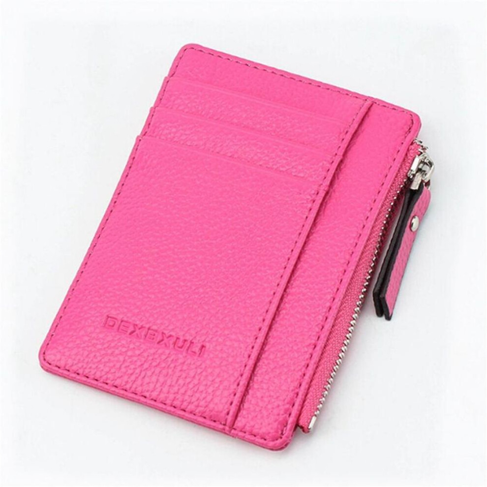 (rose red) Ladies Simple Zipper Small Wallet Mini Coin Purse PU Leather Card Holder