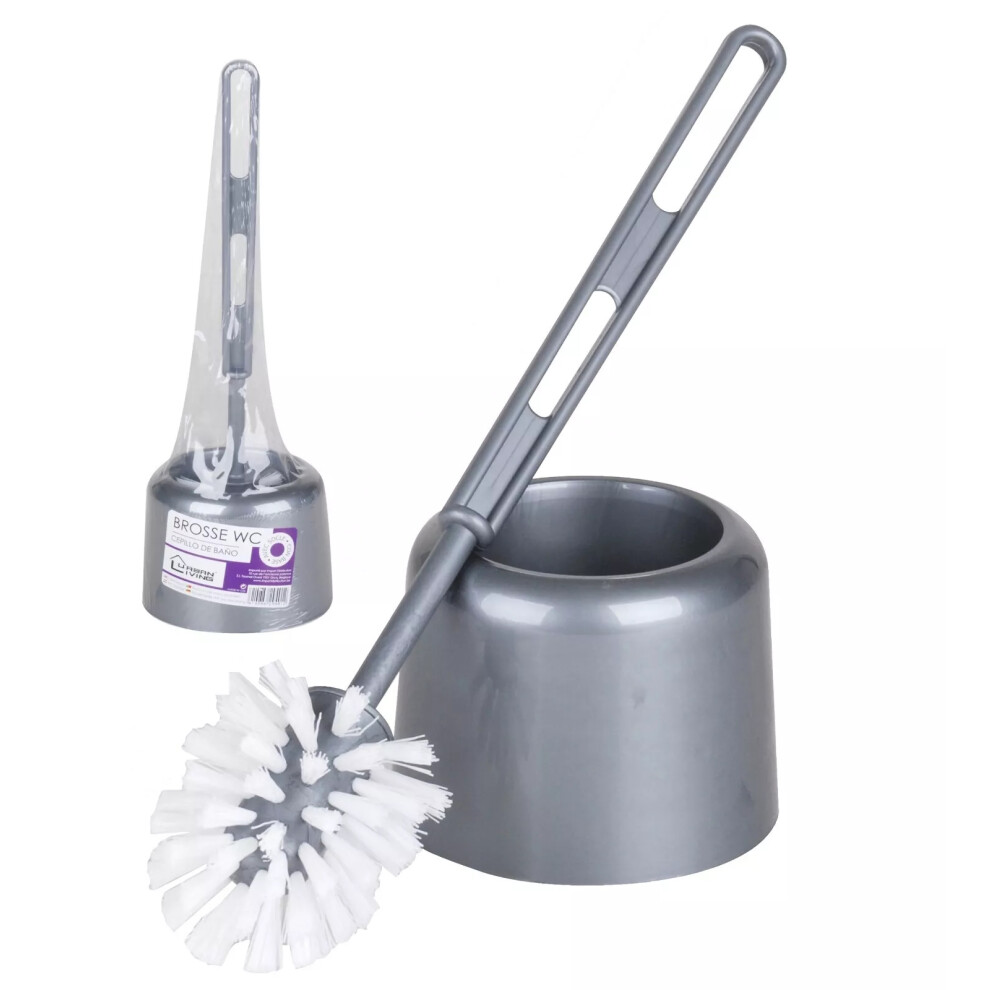 (Grey) Toilet Brush And Holder Bathroom WC Toilet Brush Holder Set Free Standing