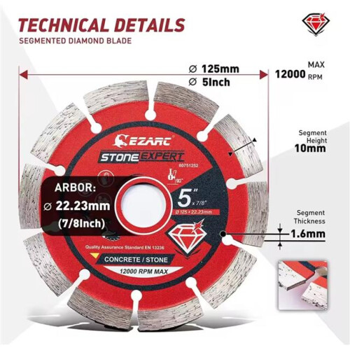 EZARC diamond blade disc 125mm for concrete bricks granite masonry, 2pack 1