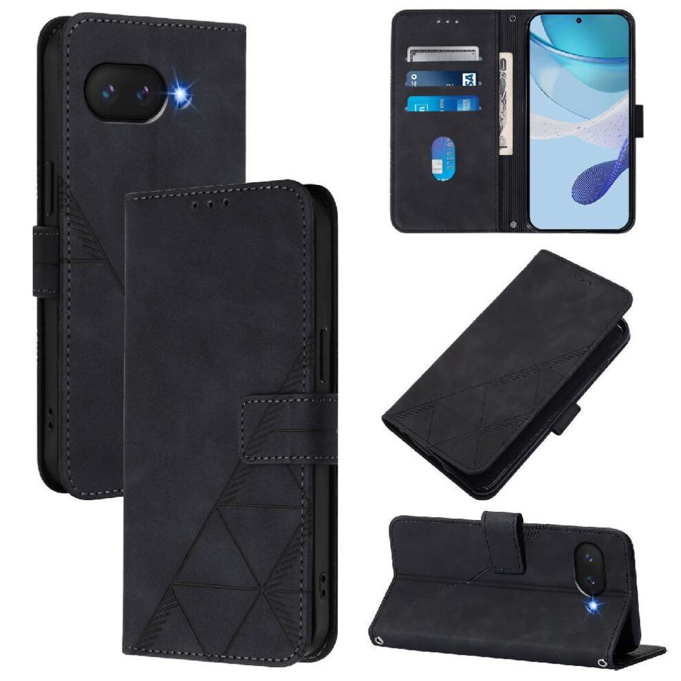 (Black) Case For Google Pixel 9A Wallet Cover Pu Leather Black 764549366545