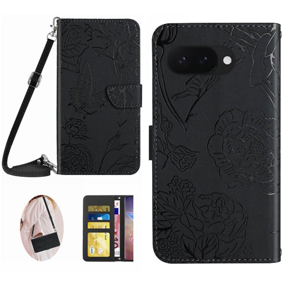 (Black) Case For Google Pixel 9A Butterflies And Flowers Black 764549367320