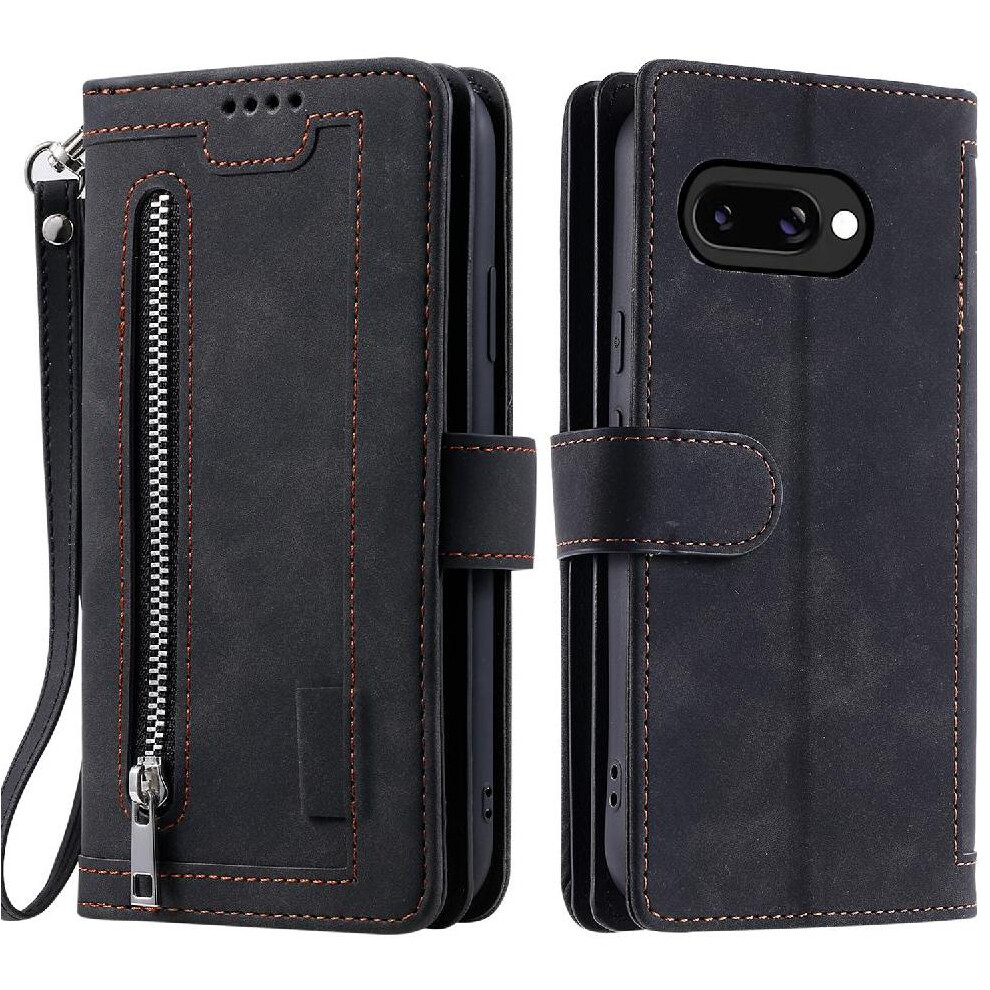 (Black) Flip Case For Google Pixel 9A Wallet Pu Leather Black 764549367542