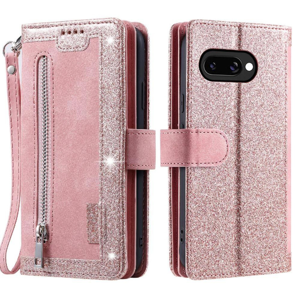 (Pink) Flip Case For Google Pixel 9A Wallet Pu Leather Pink 764549367559