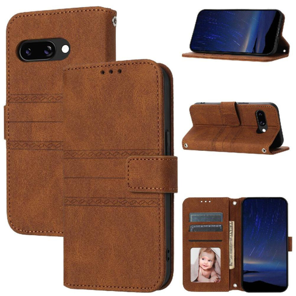 (Brown) Flip Case For Google Pixel 9A Kickstand Shockproof Protective Pu Leather Magnetic Closure Wallet Case Brown 764549368051