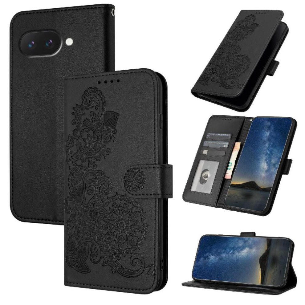 (Black) Flip Case For Google Pixel 9A Flip Folio Book Kickstand Protective With Card Slot Stand Pu Leather Magnetic Closure Black 764549368228