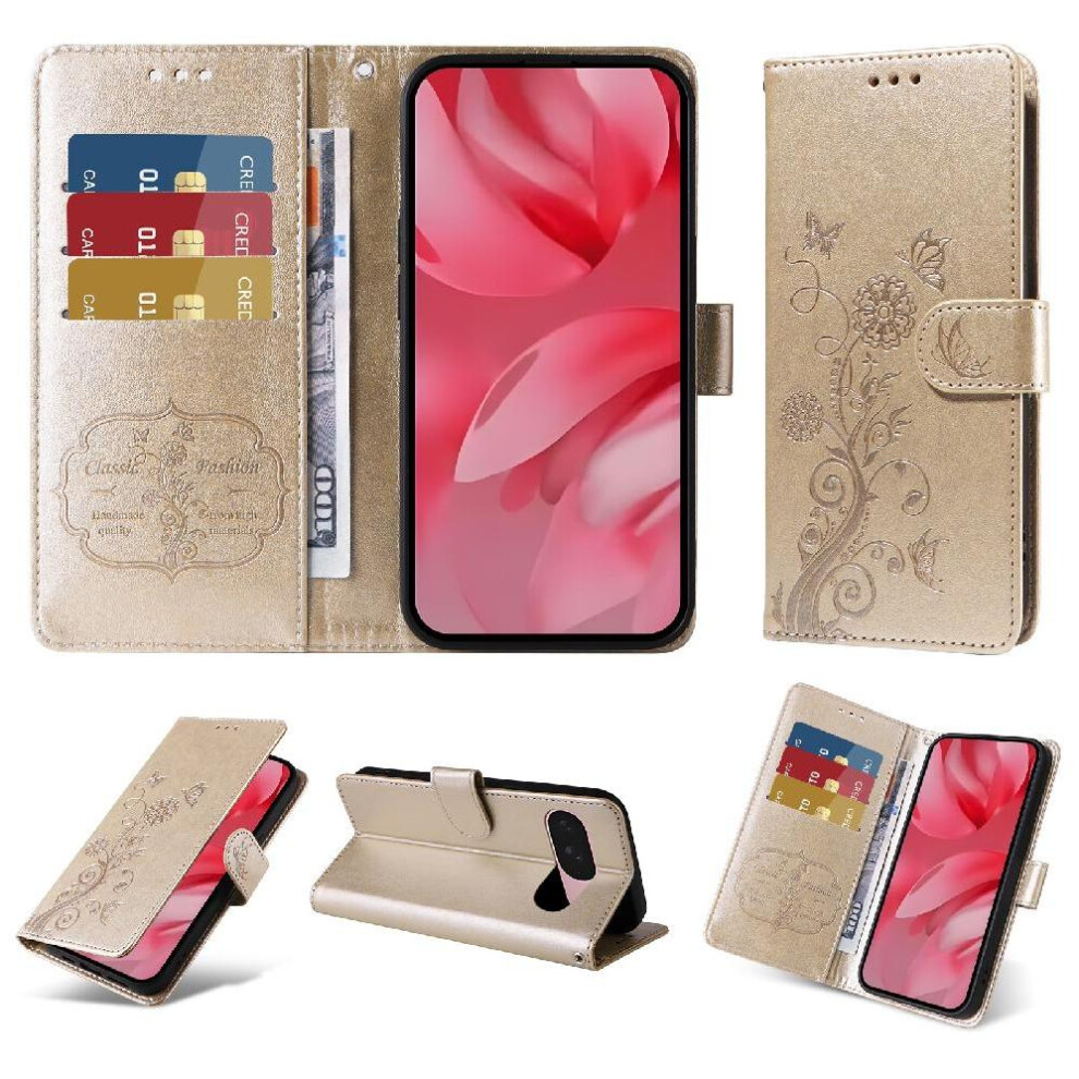 (Gold) Flip Case For Google Pixel 9A Cardslots Flip Leat Gold 764549368884