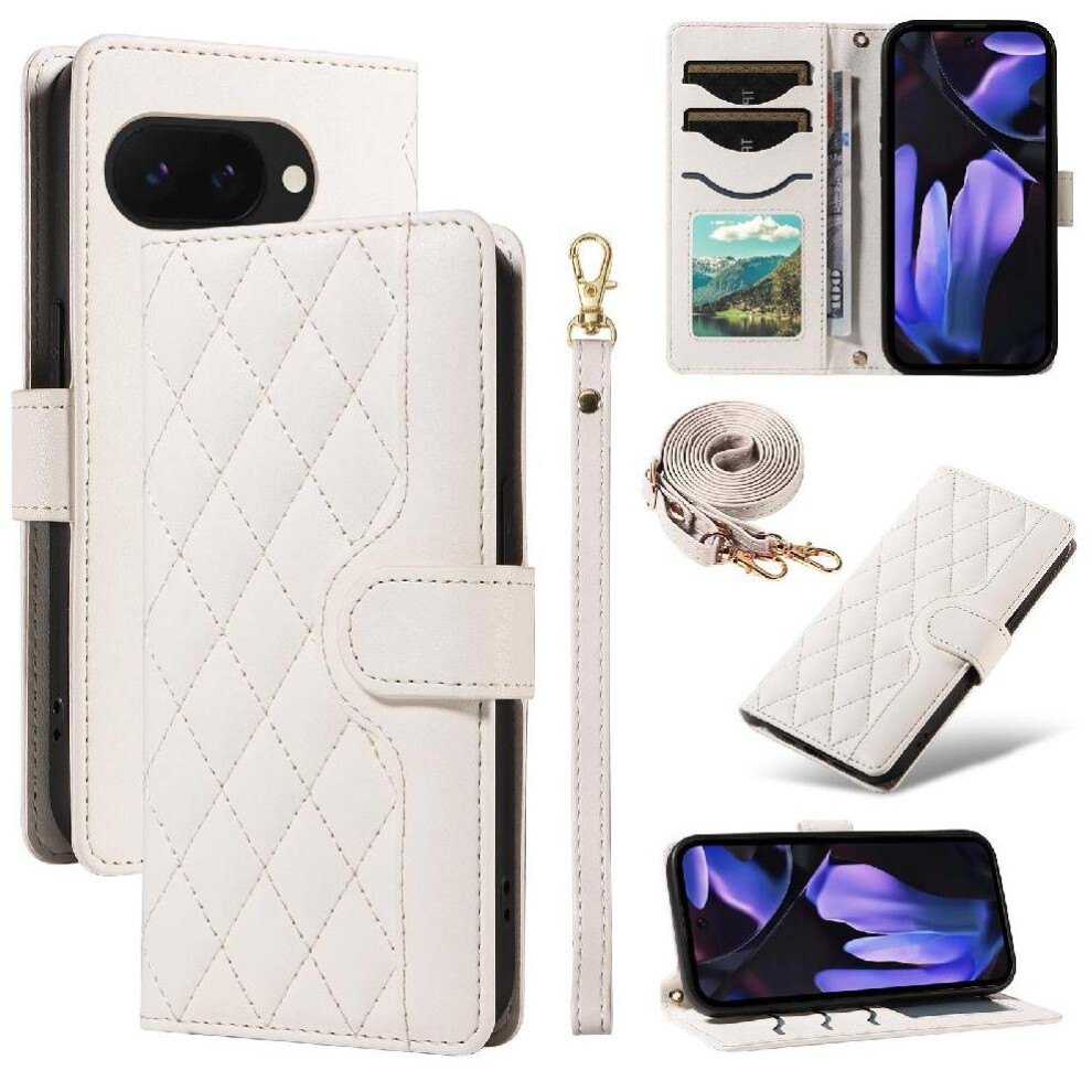 (White) Flip Case For Google Pixel 9A Lattice Flip Folio White 764549368976