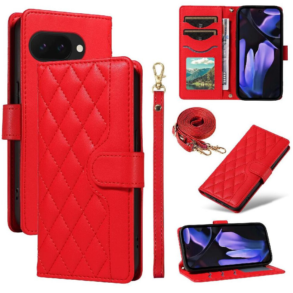 (Red) Flip Case For Google Pixel 9A Lattice Flip Folio Red 764549368938