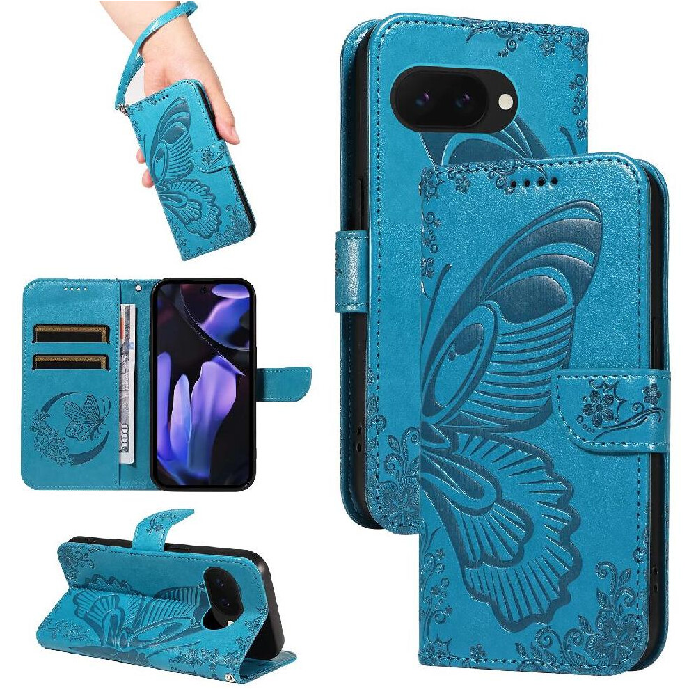 (Blue) Flip Case For Google Pixel 9A High Quality Leathe Blue 764549369157