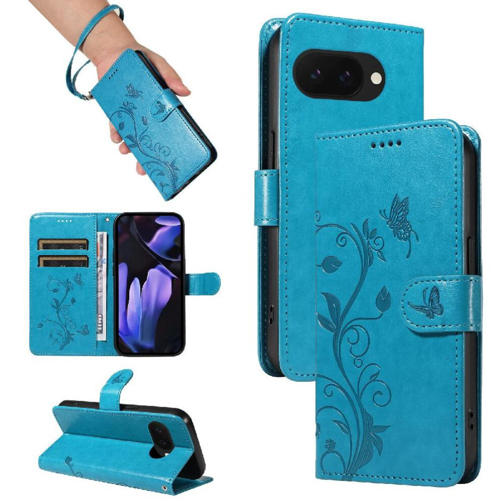 (Blue) Case For Google Pixel 9A With Hand Strap And Card Blue 764549369348