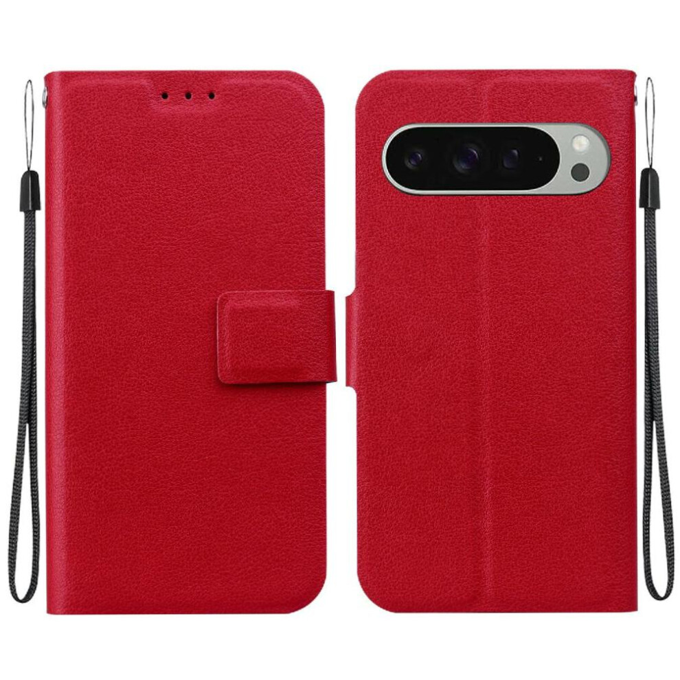 (Red) Flip Case For Google Pixel 9 Pro With Buckle With Red 764549369928