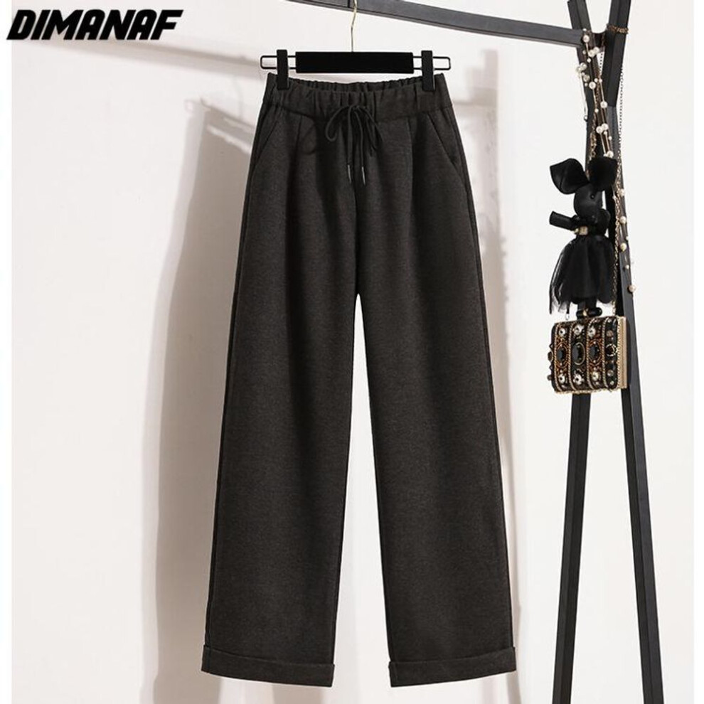 (grey, 2XL) Dimanaf 2023 New Autumn Winter Plus Size Women Pants Soft Loose Casual Thick Cotton Wool Long Pants Solid Black