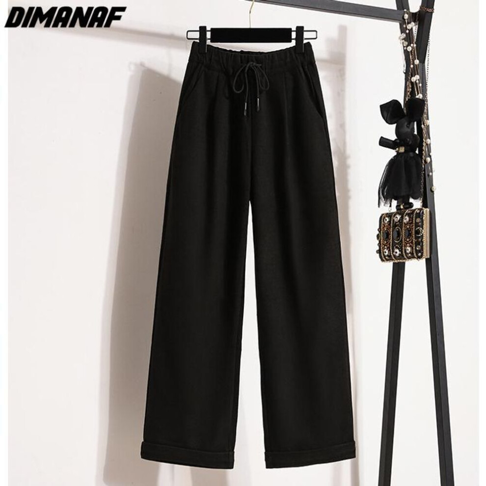 (black, 3XL) Dimanaf 2023 New Autumn Winter Plus Size Women Pants Soft Loose Casual Thick Cotton Wool Long Pants Solid Black