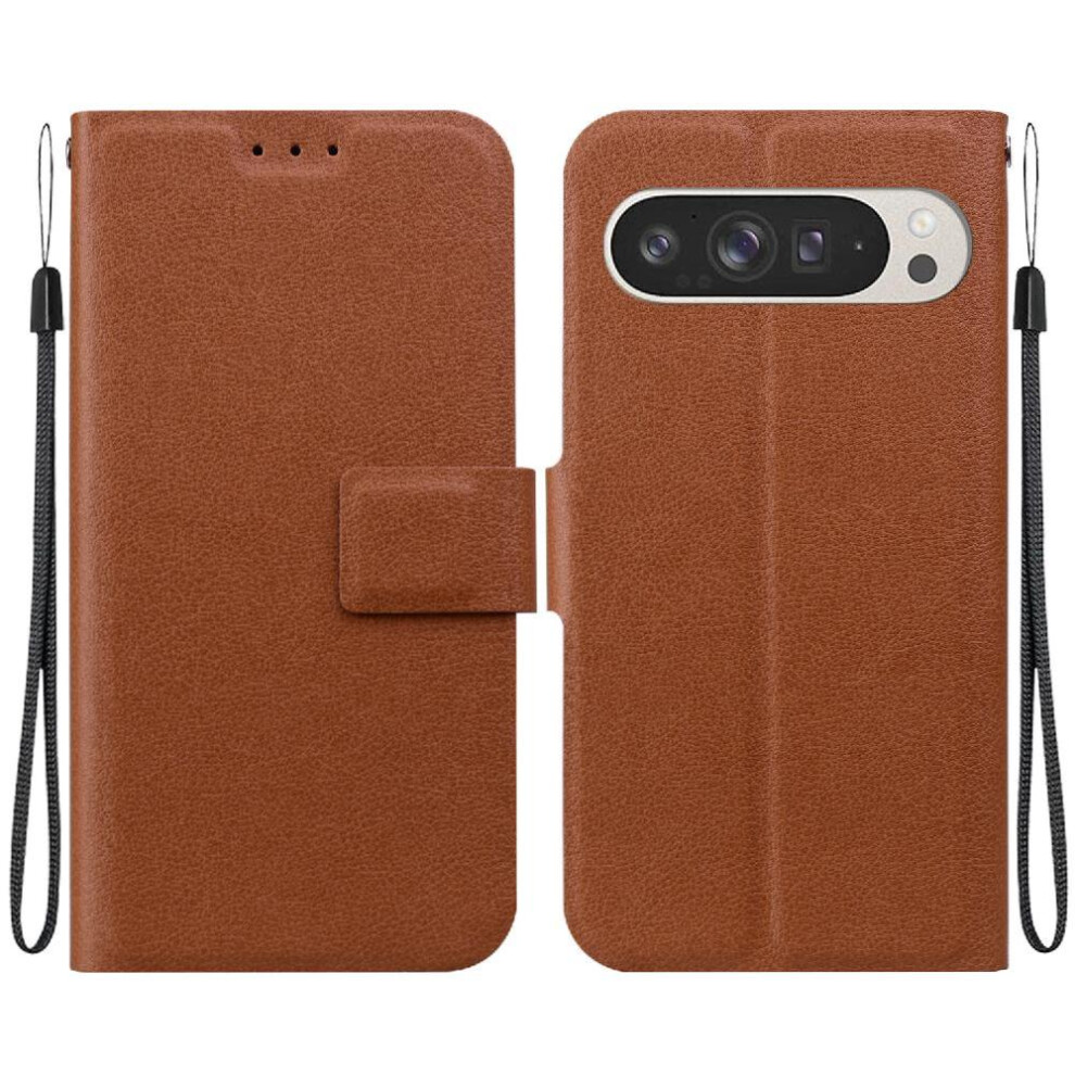 (Brown) Google Pixel 9 Pro Flip Case - Leather With Buckle Brown 764549370030