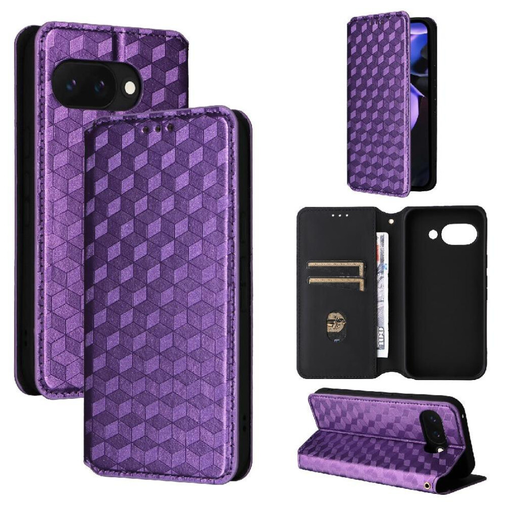Photos - Case   for Google Pixel 9a Pu Leather Magnetic Closure Card Slots Holder Wallet 3d Pattern(Purple)