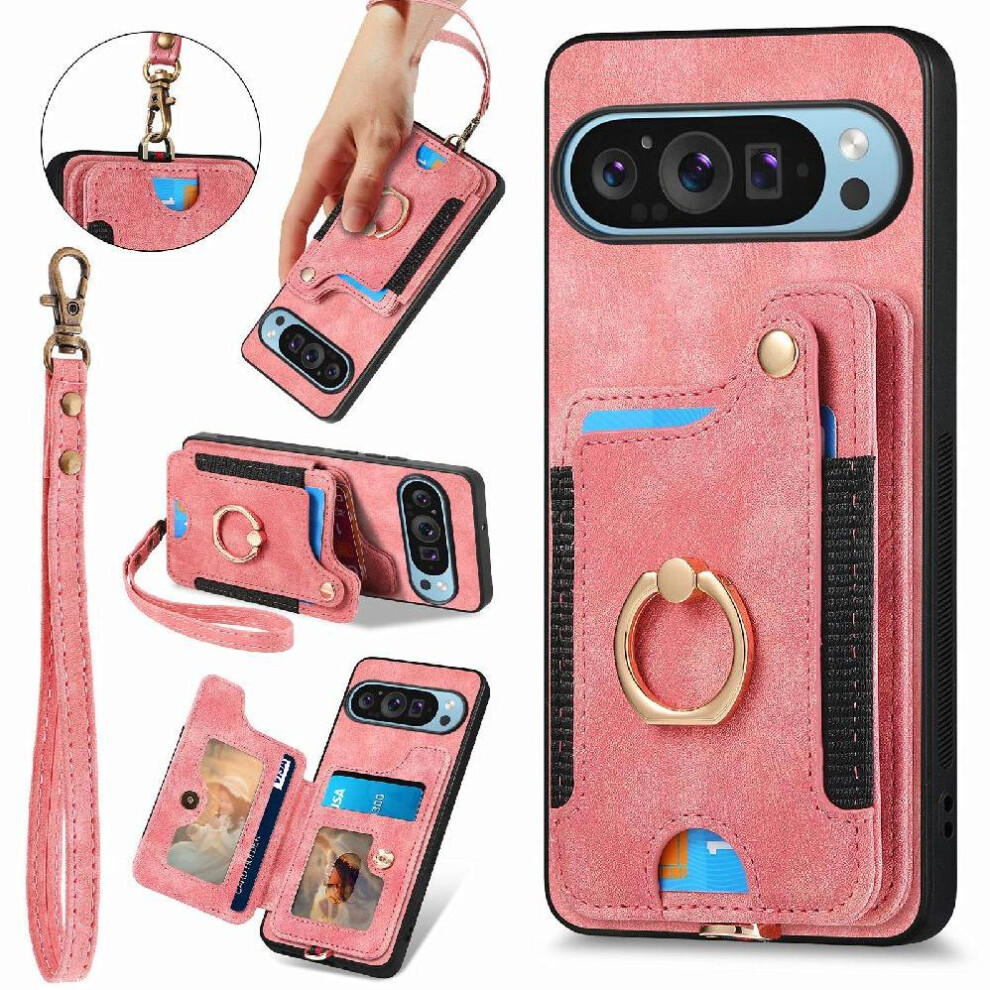 Photos - Case   for Google Pixel 9 Ring Holder Wrist Strap Rfid Blocking Gift Car Mount Magnetic(Pink)