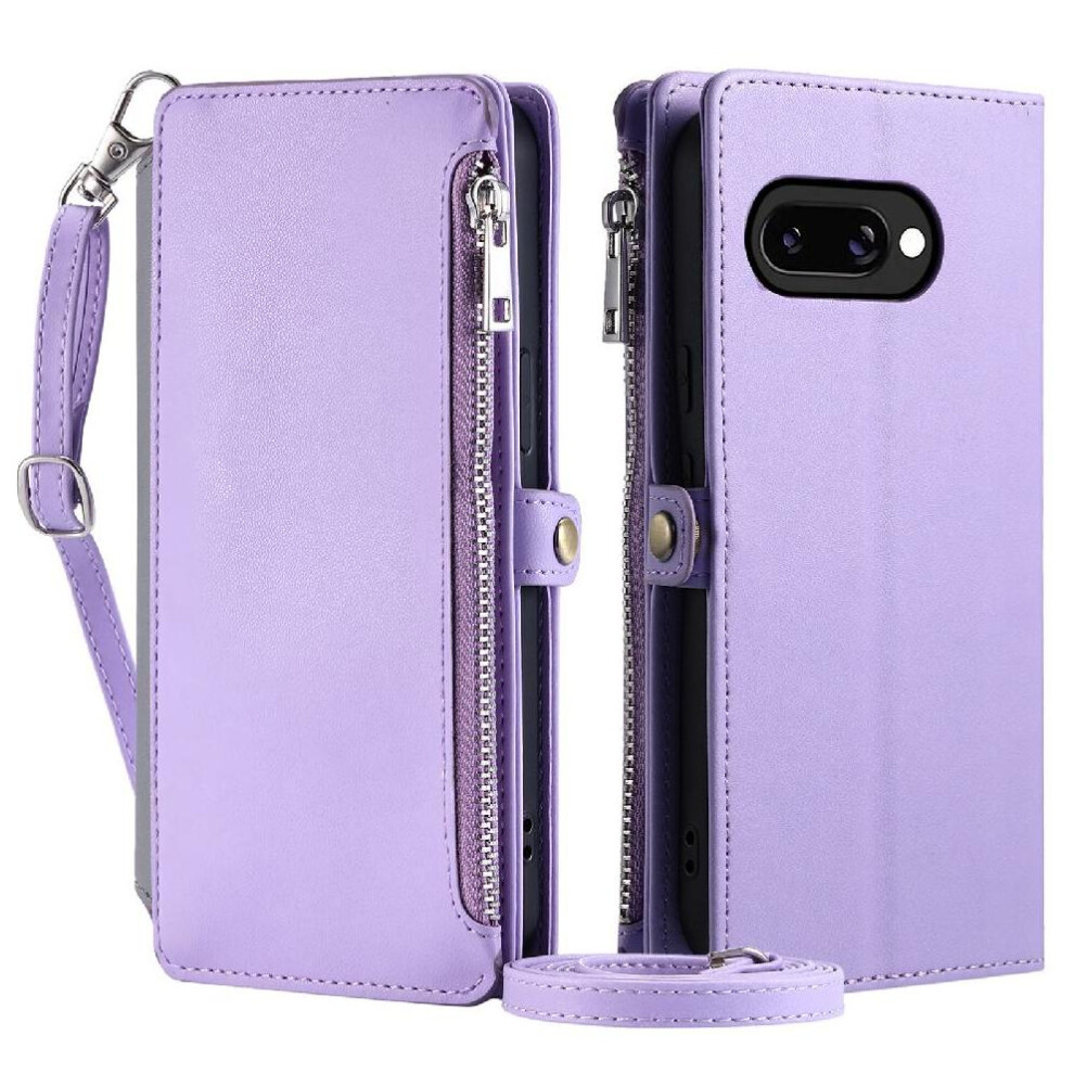(Purple) Crossbody Case For Google Pixel 9A Case Wallet 9 Card Slots Rfid Blocking Long Lanyard Zipper Bills Slot Purple 764549370375