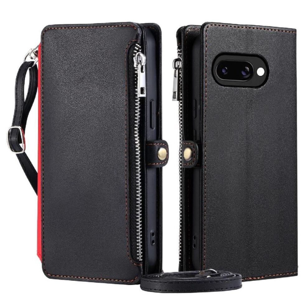 (Black) Crossbody Case For Google Pixel 9A Case Wallet 9 Card Slots Rfid Blocking Long Lanyard Zipper Bills Slot Black 764549370412