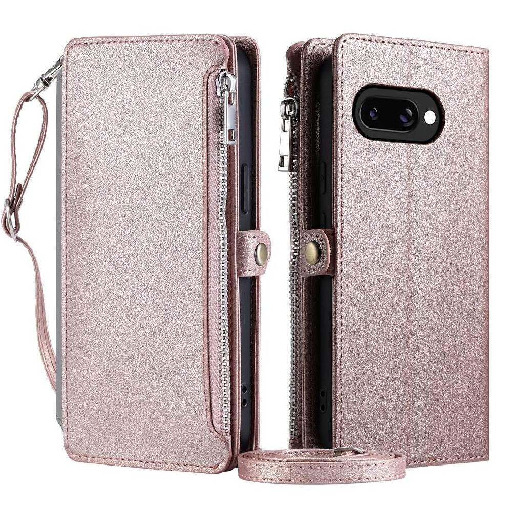 (Pink) Crossbody Case For Google Pixel 9A Case Wallet 9 Card Slots Rfid Blocking Long Lanyard Zipper Bills Slot Pink 764549370382