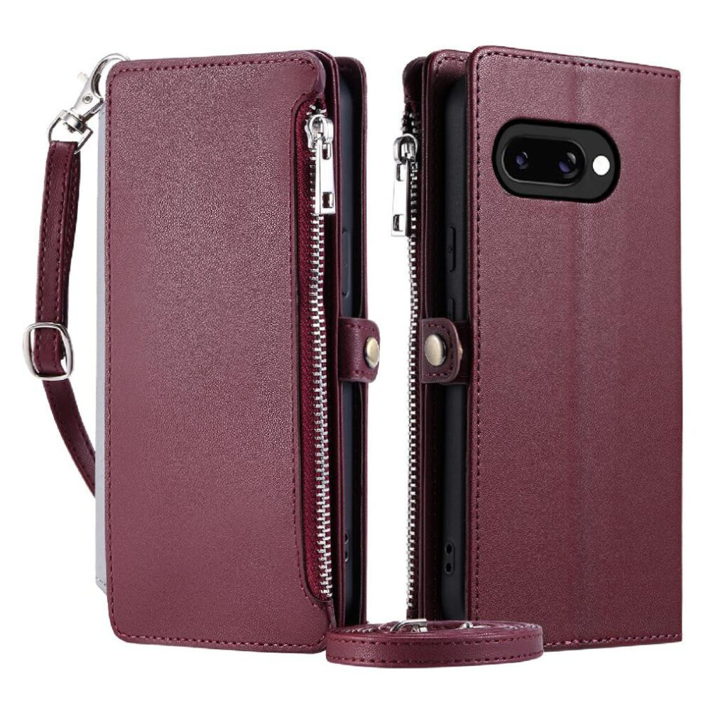 (Red) Crossbody Case For Google Pixel 9A Case Wallet 9 Card Slots Rfid Blocking Long Lanyard Zipper Bills Slot Red 764549370399