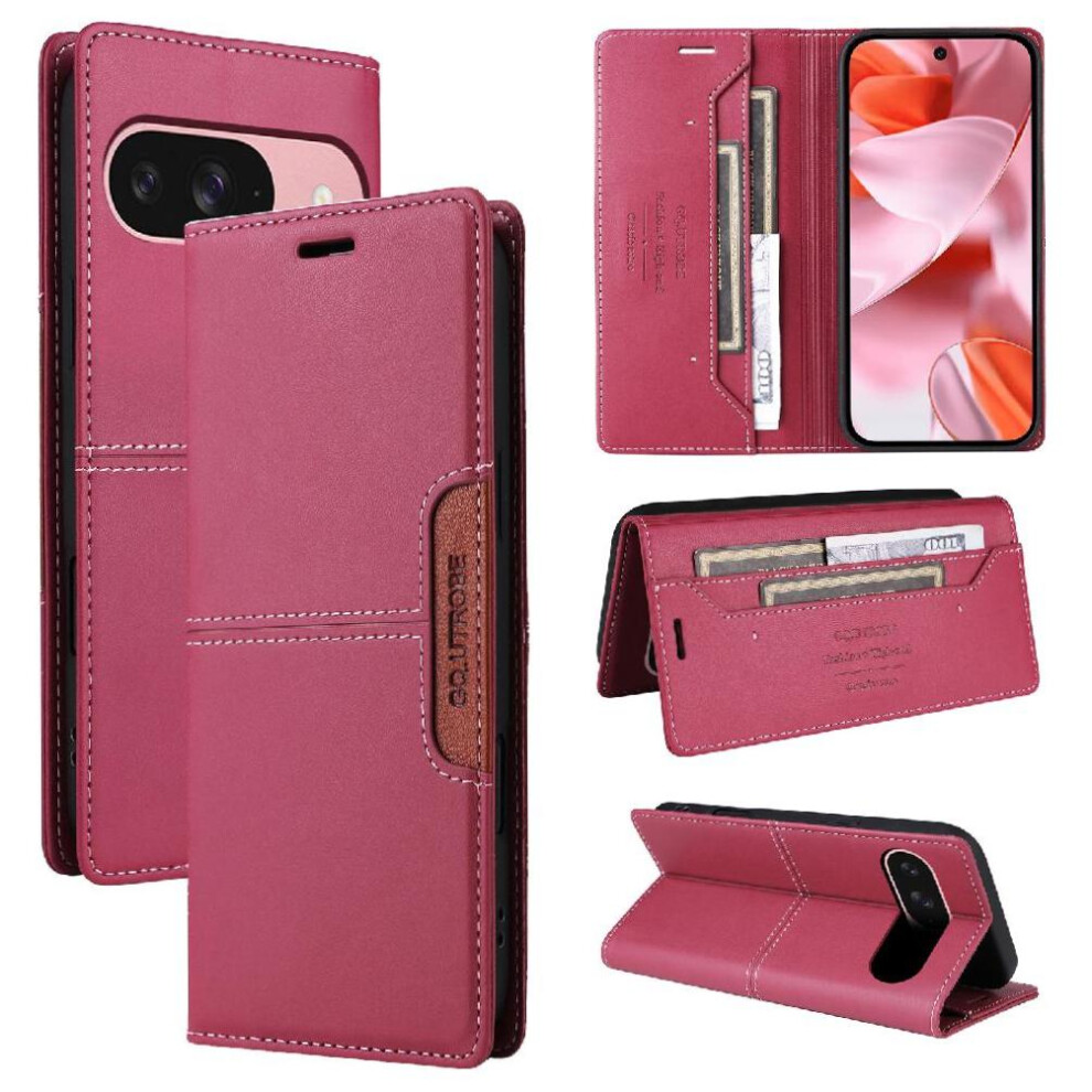 (Red) Google Pixel 9 Pro Wallet Flip Case Rfid Blocking Red 764549370962