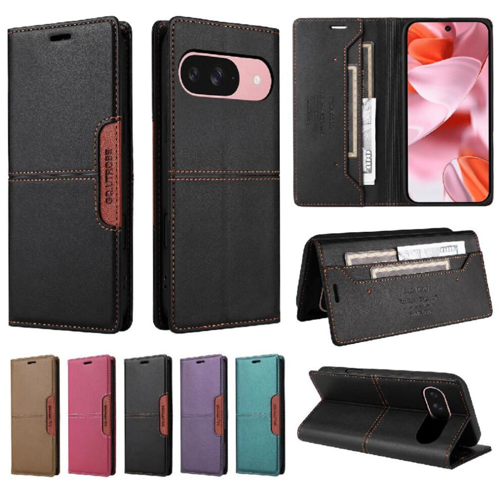 (Black) Flip Case For Google Pixel 9 Rfid Blocking Wallet Black 764549371020