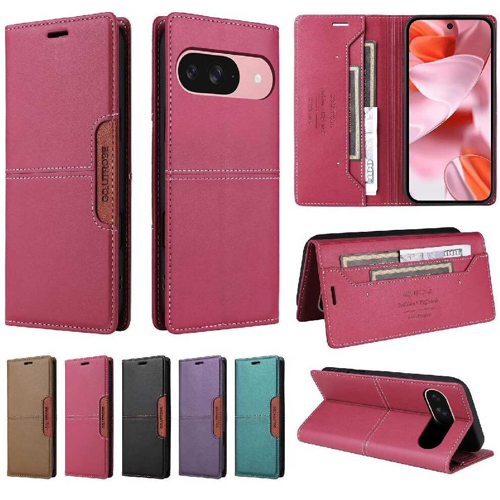 (Red) Flip Case For Google Pixel 9 Rfid Blocking Wallet Red 764549371013