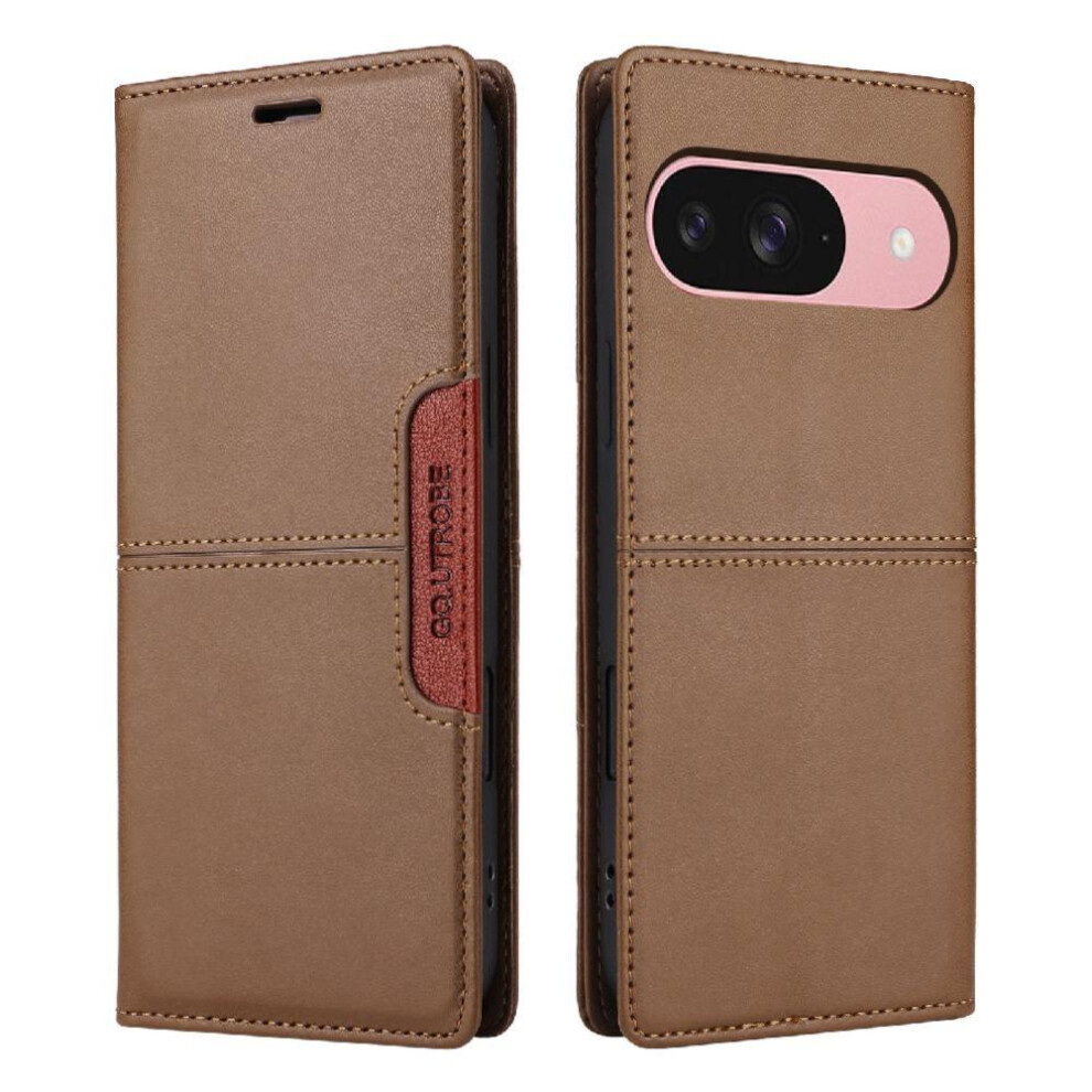 (Brown) Flip Case For Google Pixel 9 Rfid Blocking Wallet Brown 764549371006