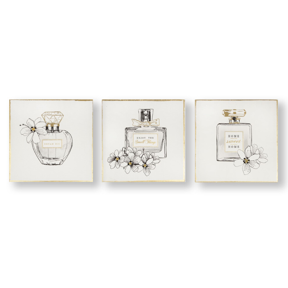 Art for the Home Pretty Perfume Bottles Set of 3 Canvas Printed Canvas