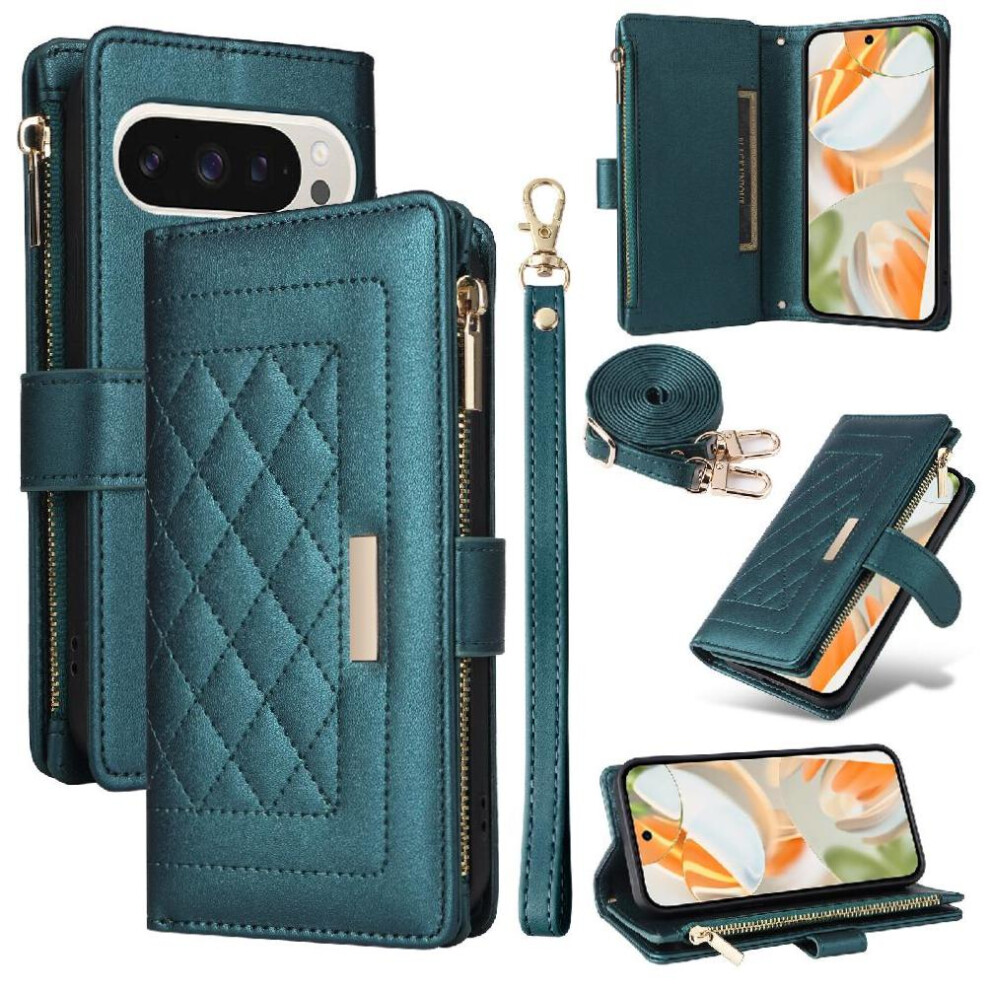(Green) Google Pixel 9 Pro Flip Case With Wallet Slots Green 764549371525